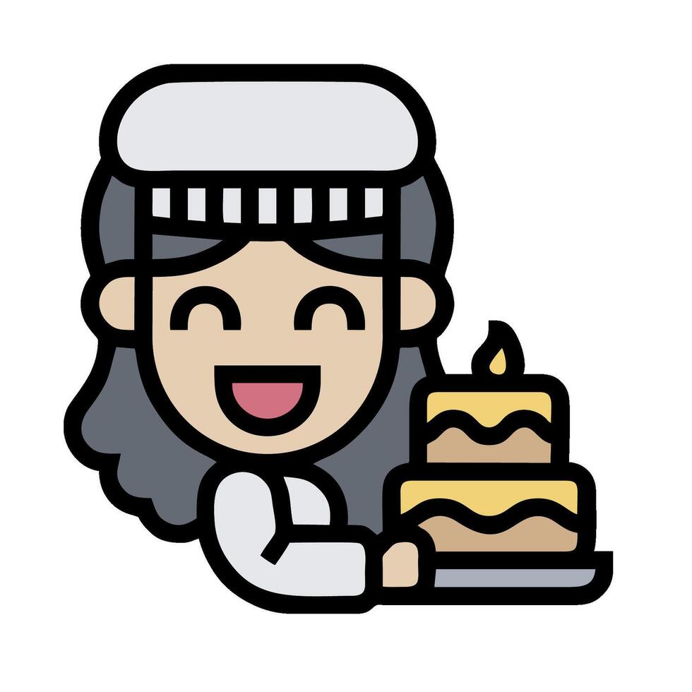 A cartoon woman holding a cake with a smile vector
