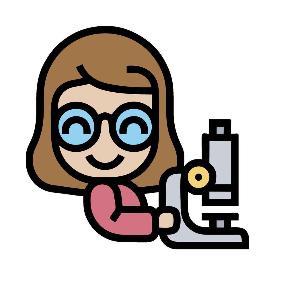 A cartoon girl with glasses looking at a microscope vector