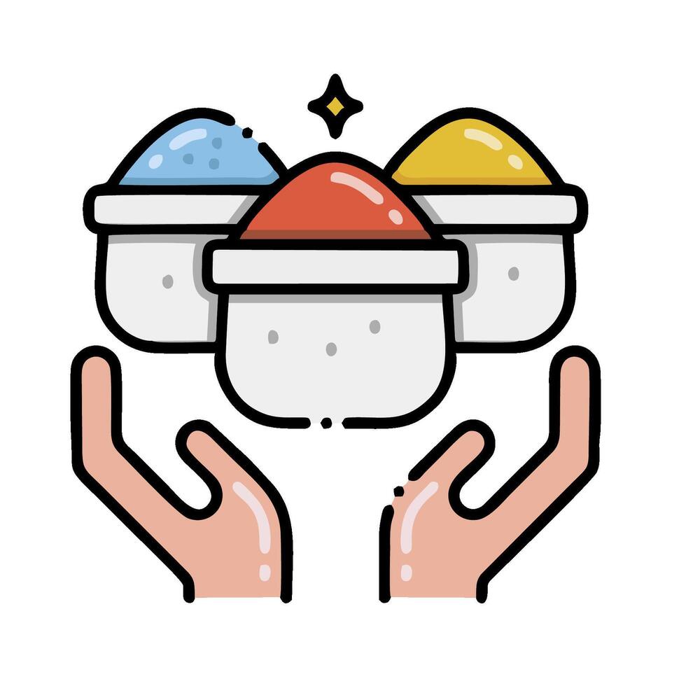 two hands holding two bowls of food vector