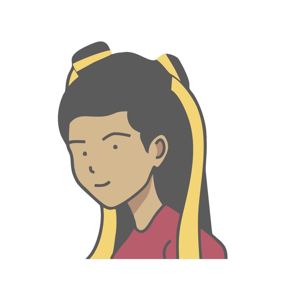 a cartoon girl with long hair and a yellow ponytail vector