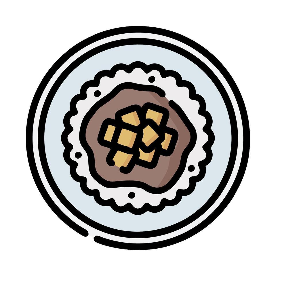 A dessert on a plate with a piece of fruit vector