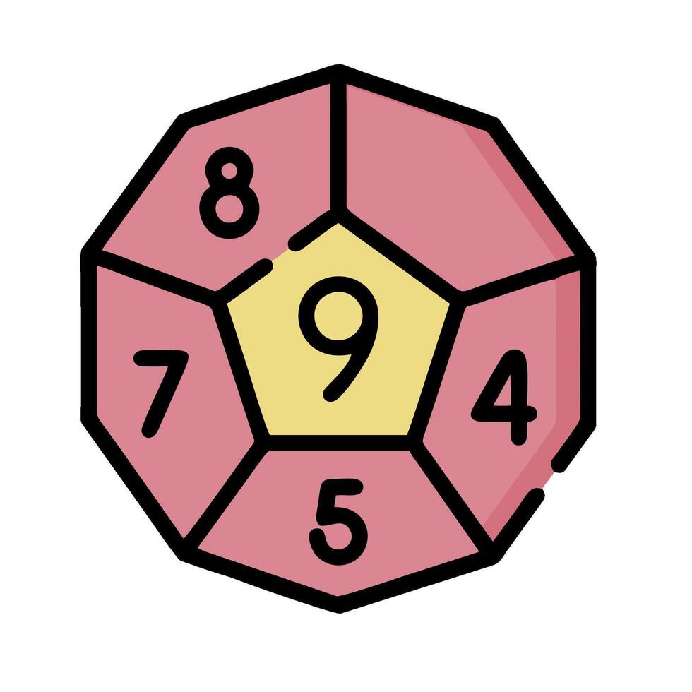 A pink and yellow dice with numbers on it vector