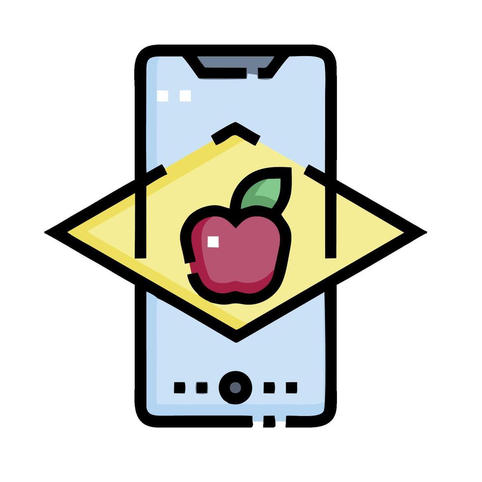 An apple is sitting on top of a phone vector