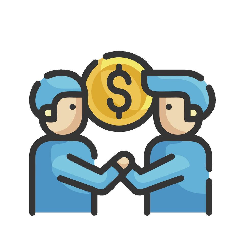Two people shaking hands with a dollar coin vector