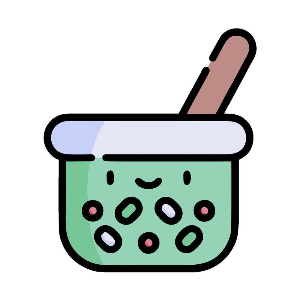 A green bowl with a spoon and a smiley face vector