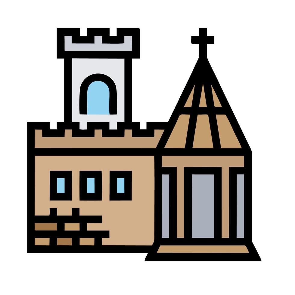 A castle with a tower and a cross on top vector