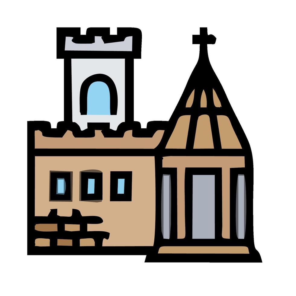A castle with a tower and a cross on top vector