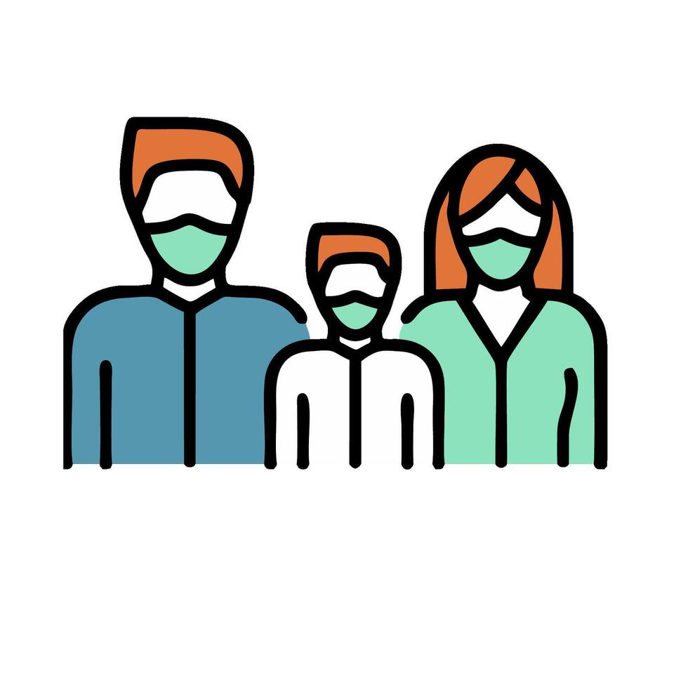 Family with face mask icon vector