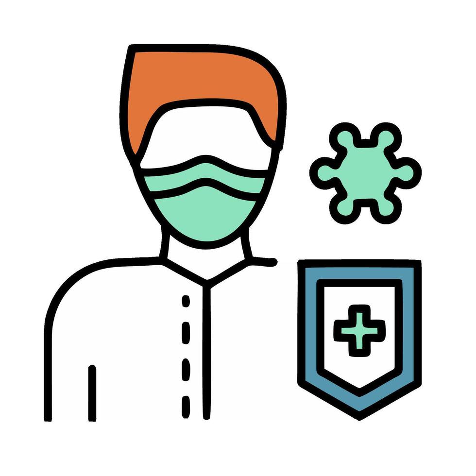 A man wearing a mask and holding a shield with a medical symbol vector