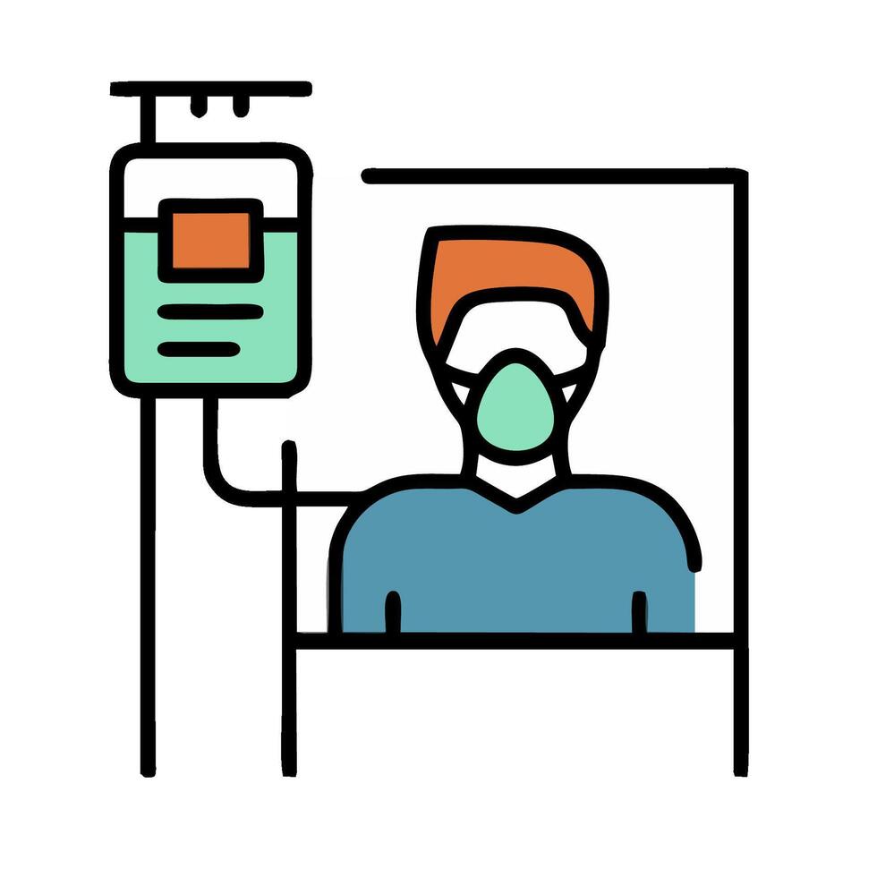 A man in a hospital bed with an iv drip vector