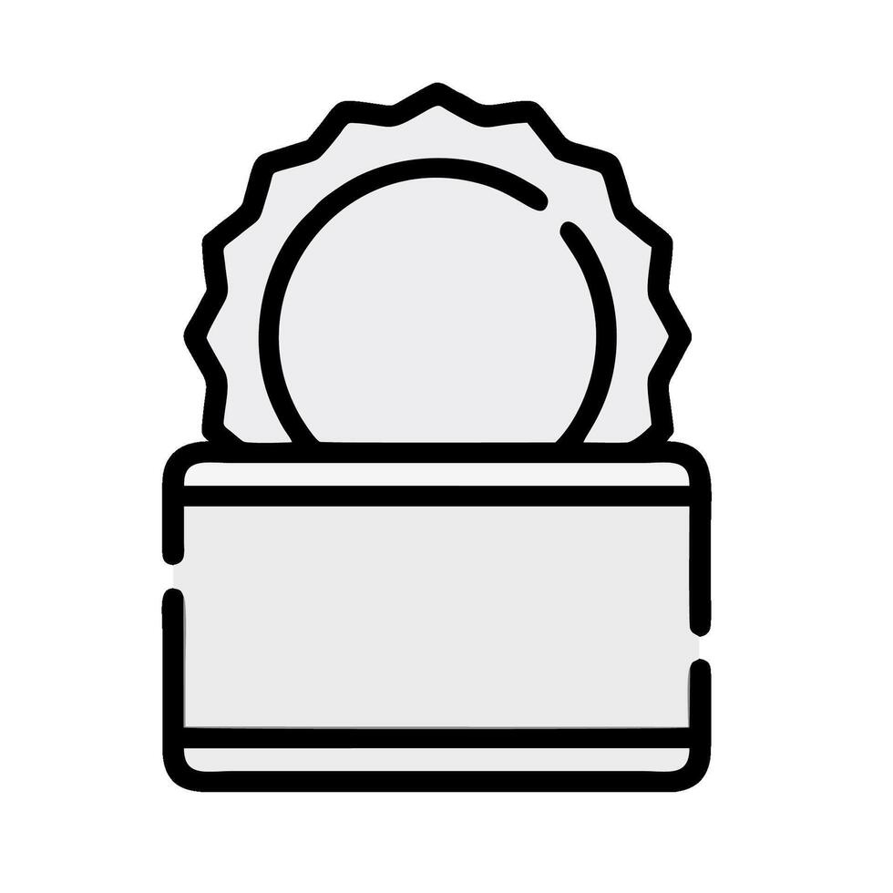 A black and white icon of a box with a seal on it vector