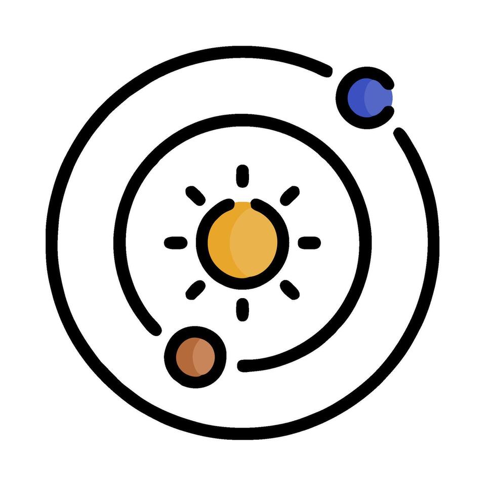 The solar system is shown in a flat line style vector