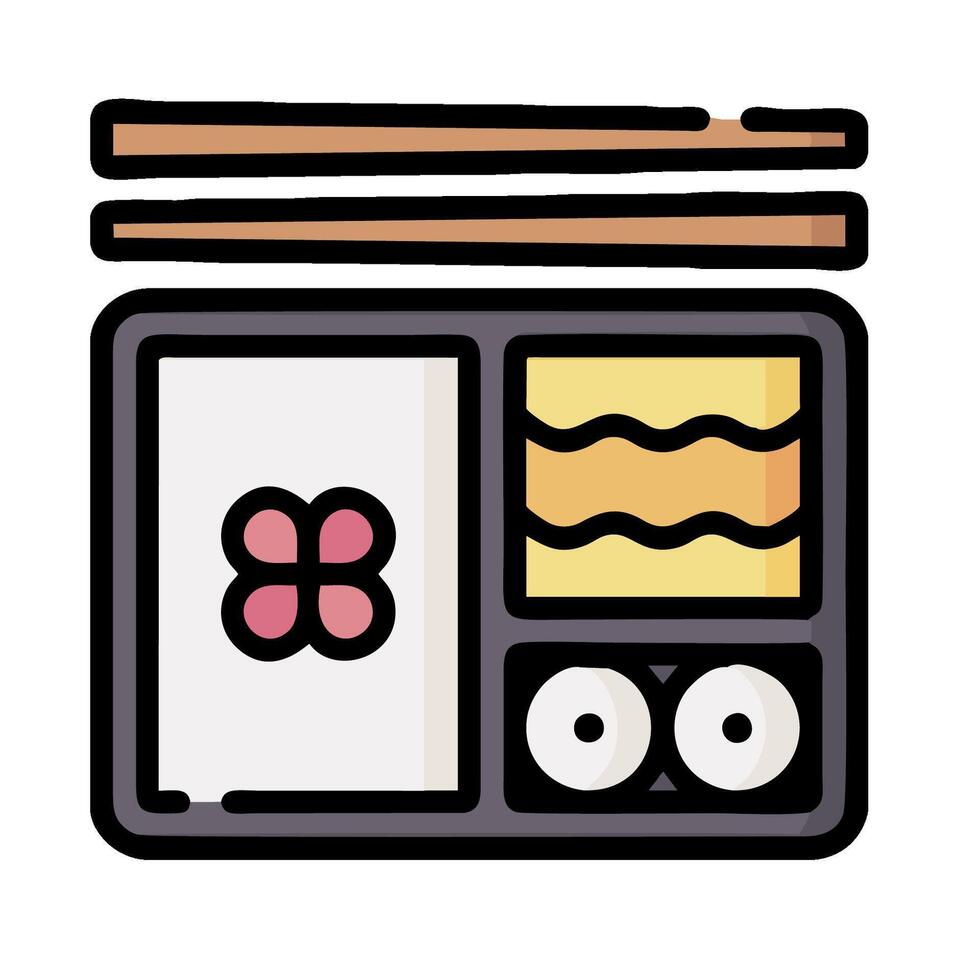 A tray with chopsticks and food in it vector