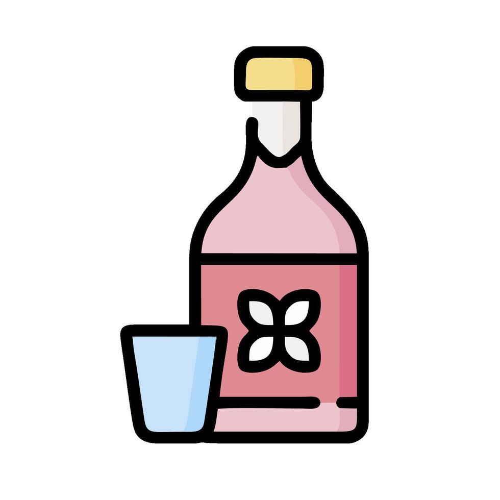A bottle of sake and a glass of water vector
