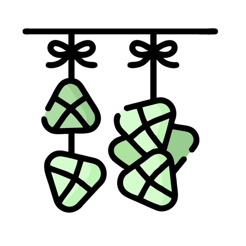 A green and white illustration of a hanging basket vector