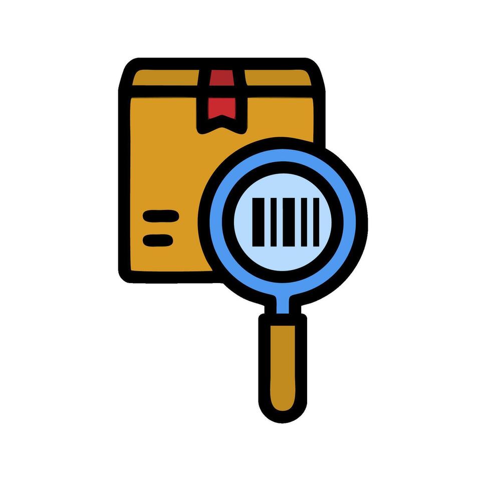 A magnifying glass and a box with a barcode vector