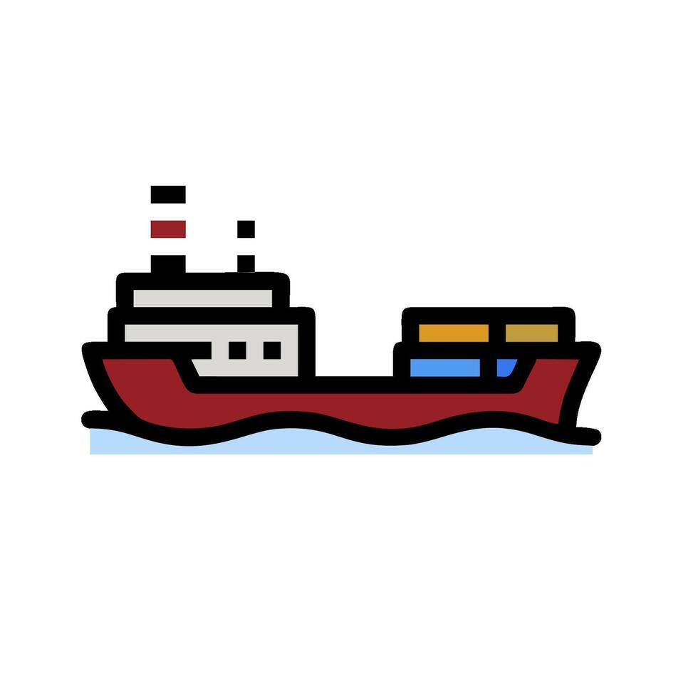 A red and white cargo ship on the water vector