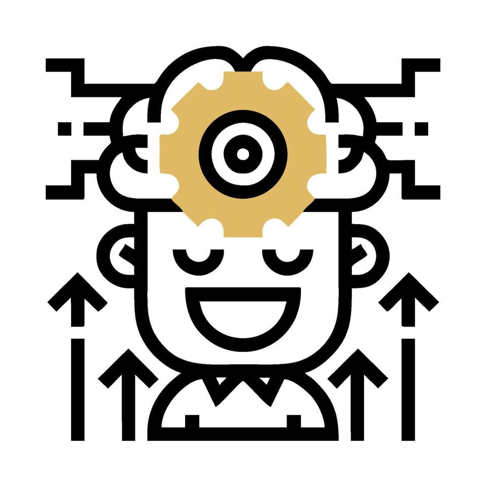 A man with a gear on his head and arrows pointing up vector