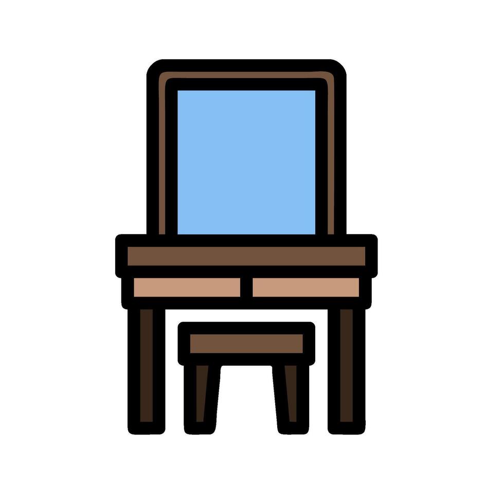 A small table and chair with a mirror vector
