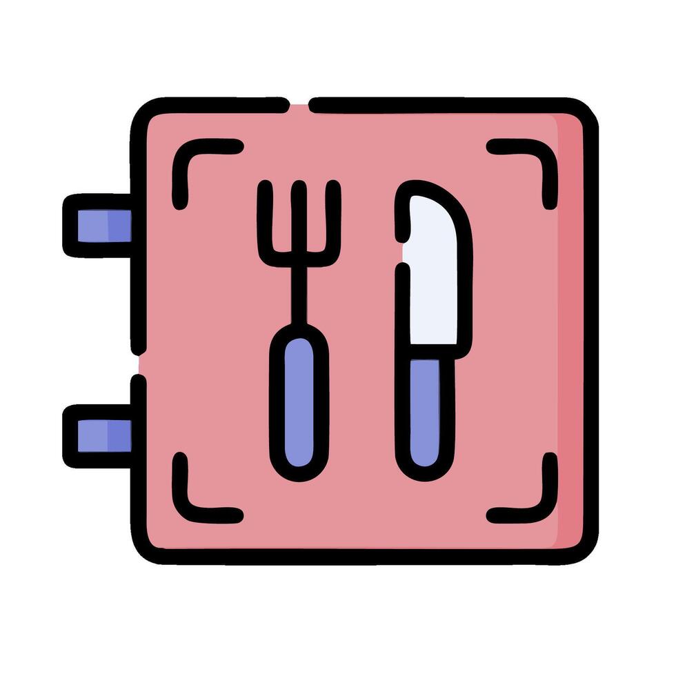 A pink box with a knife and fork inside vector