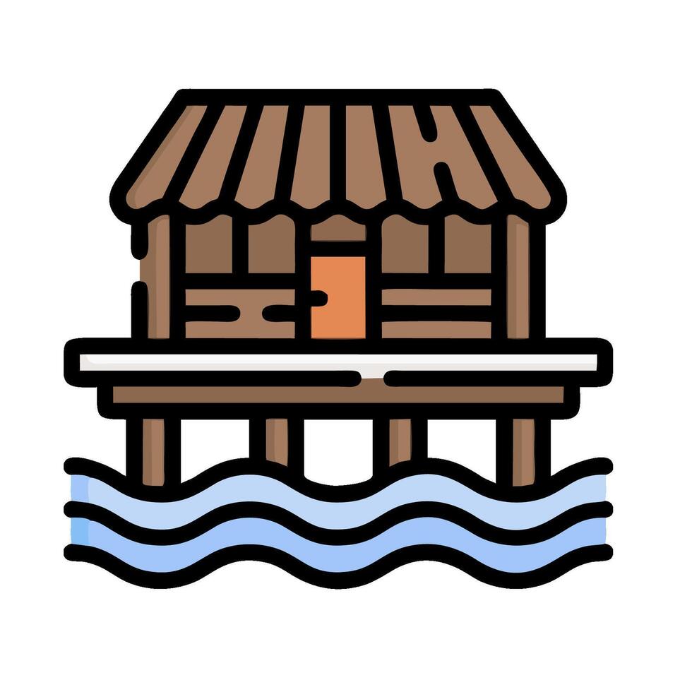 A wooden house on a pier with water vector