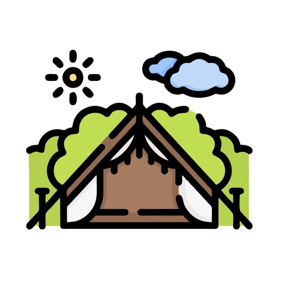 A tent with a sun and clouds in the background vector