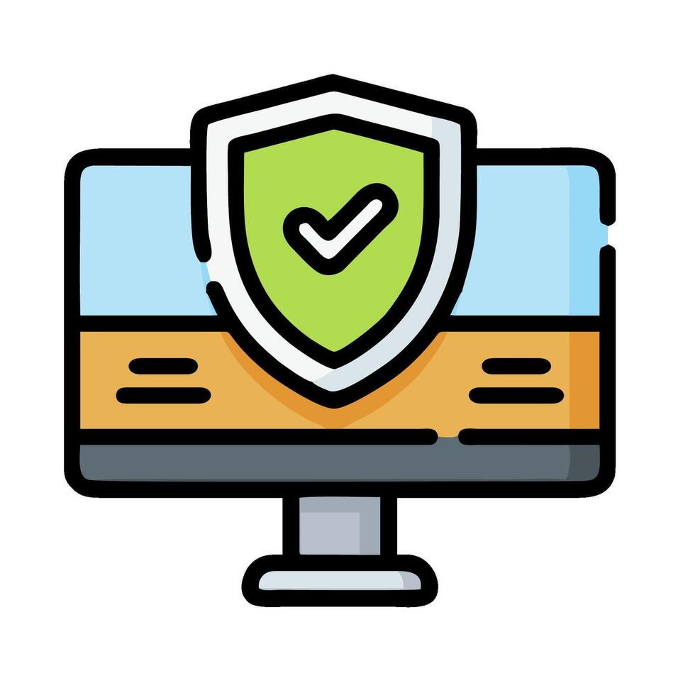 A computer monitor with a shield icon vector