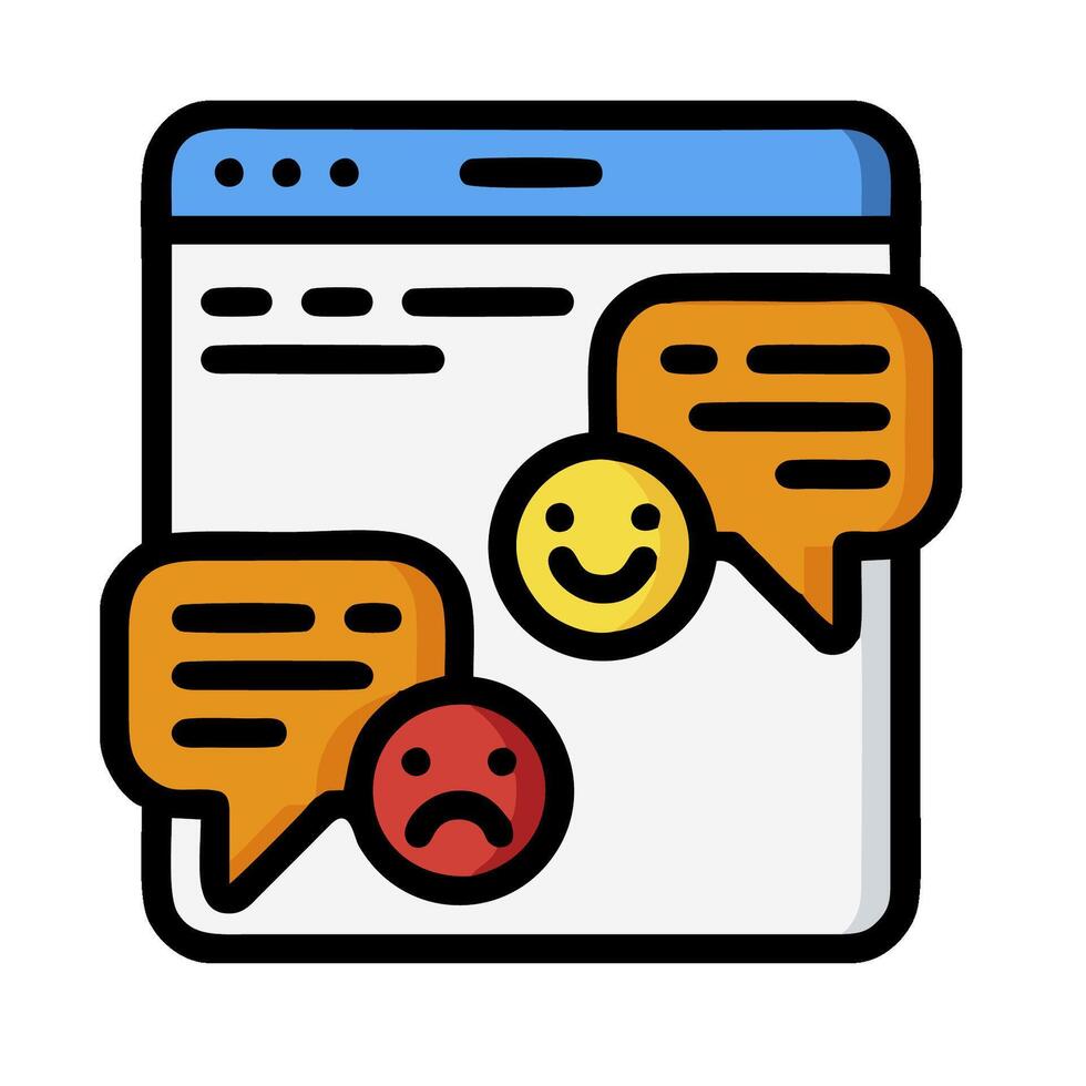 A computer screen with two speech bubbles and a smiley face vector