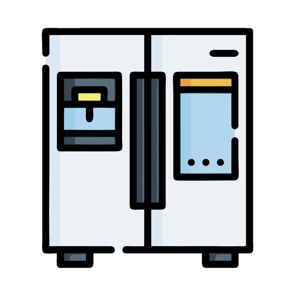 A refrigerator with a door open and a door closed vector