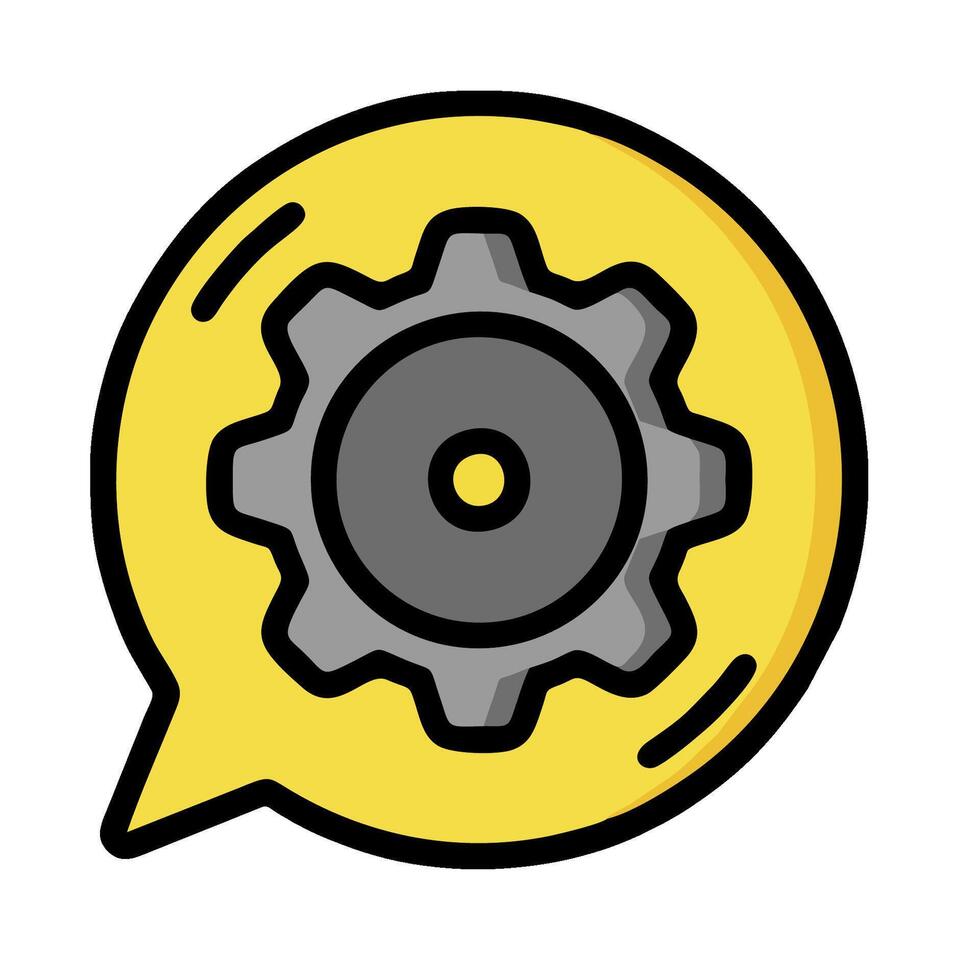 A yellow speech bubble with a gear wheel inside vector