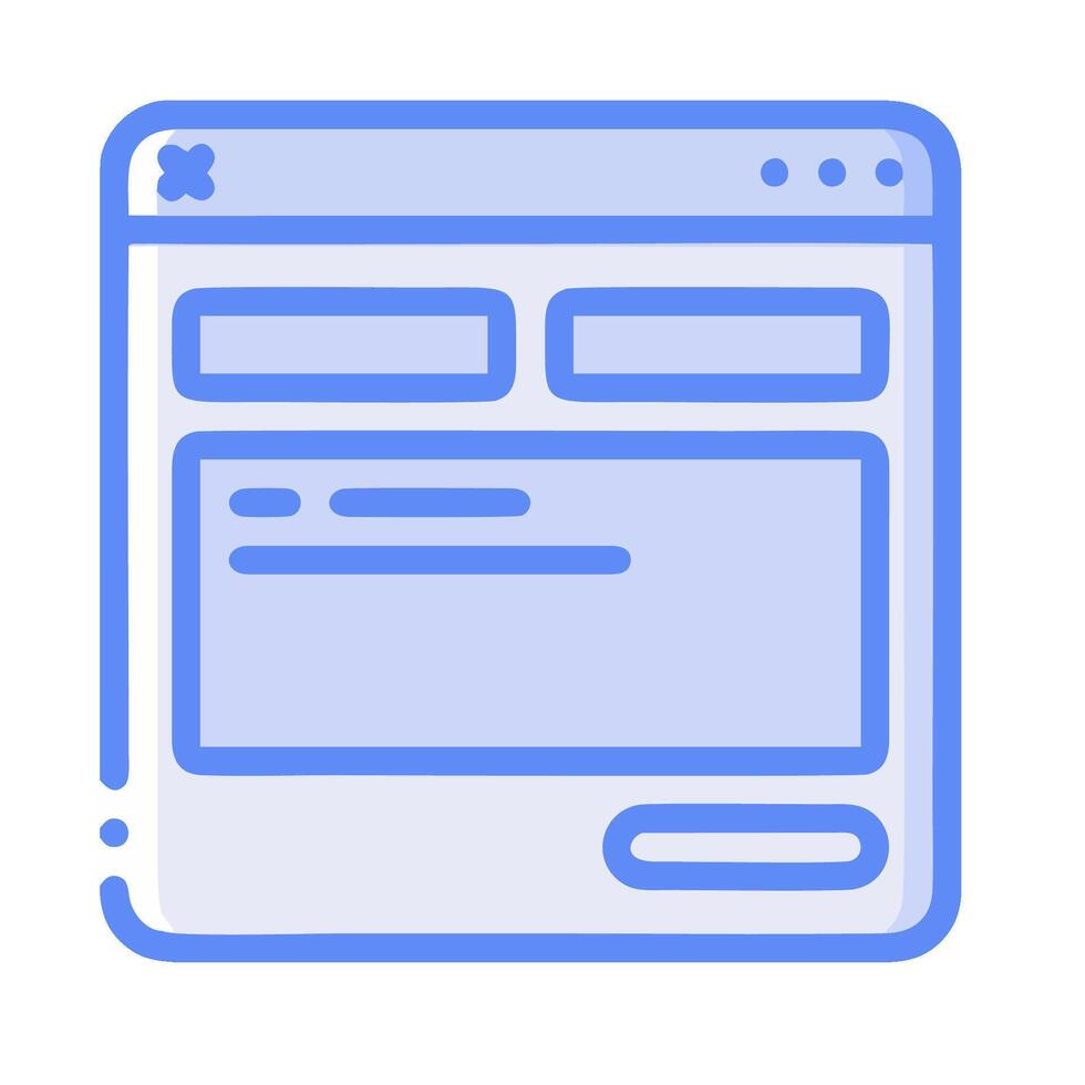 A blue and white icon of a web page vector