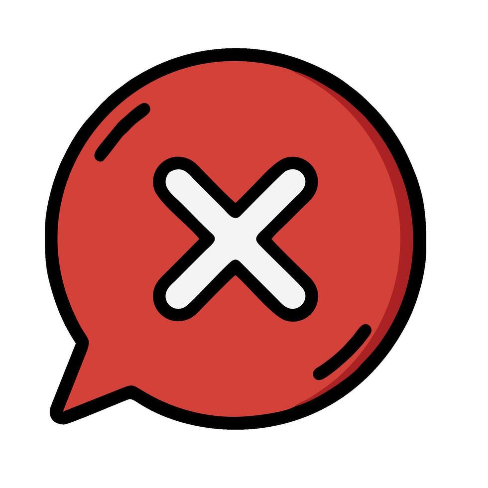 A red speech bubble with an x symbol on it vector