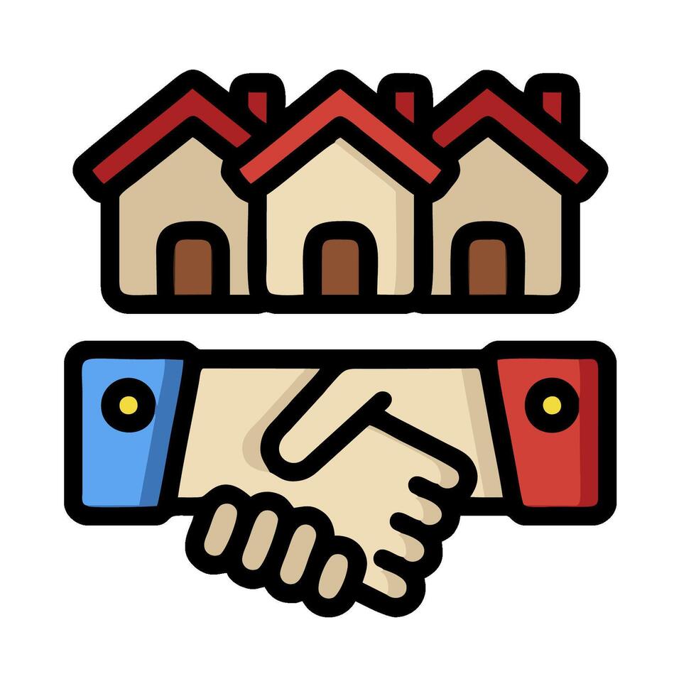 Handshake with houses and houses in the background vector
