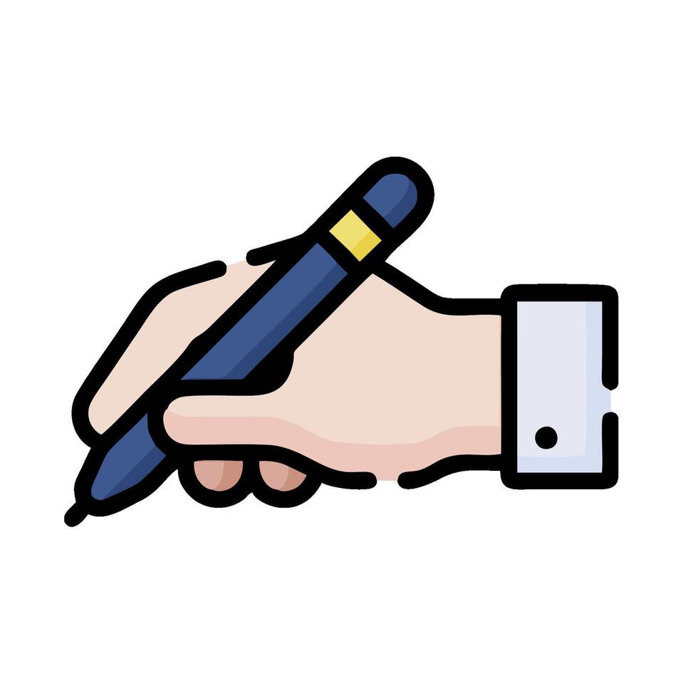 Hand holding a pen icon on white background vector