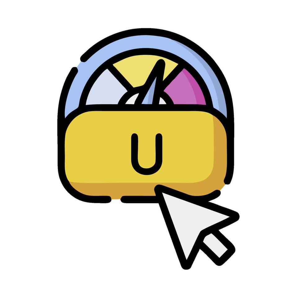 A yellow and orange button with a mouse cursor vector