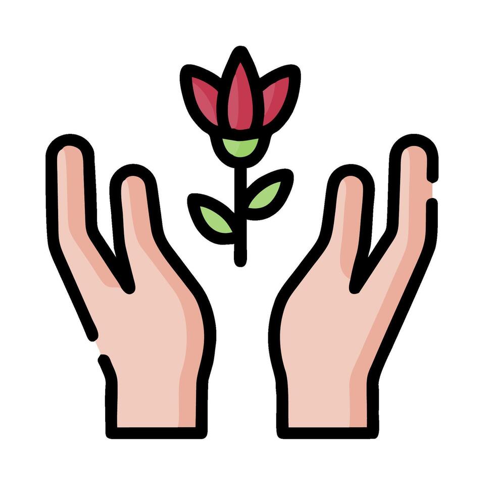 Hands holding a flower icon on a white background vector