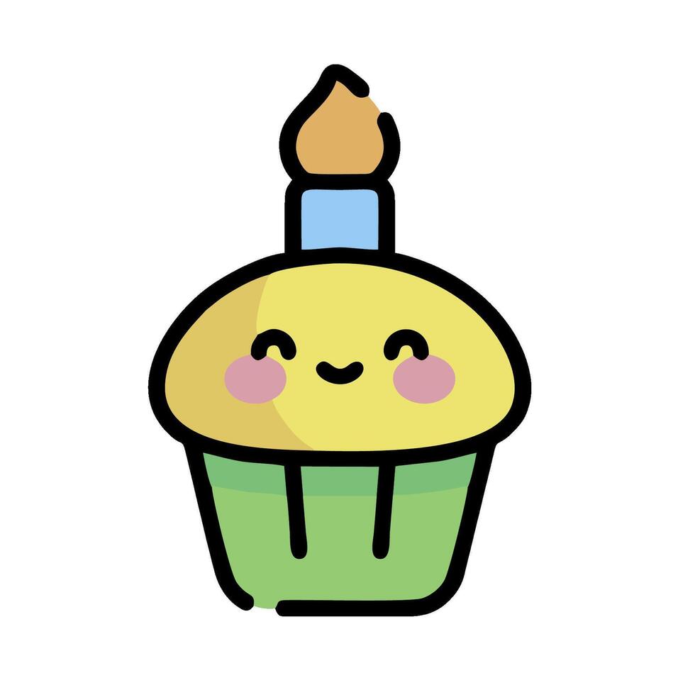 A cartoon cupcake with a candle on top vector