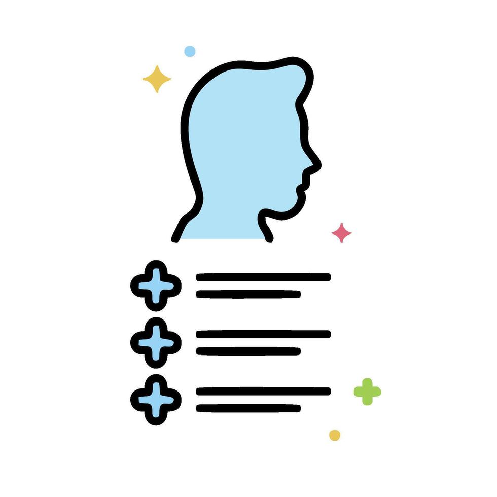 A person's profile icon with a star and a check mark vector