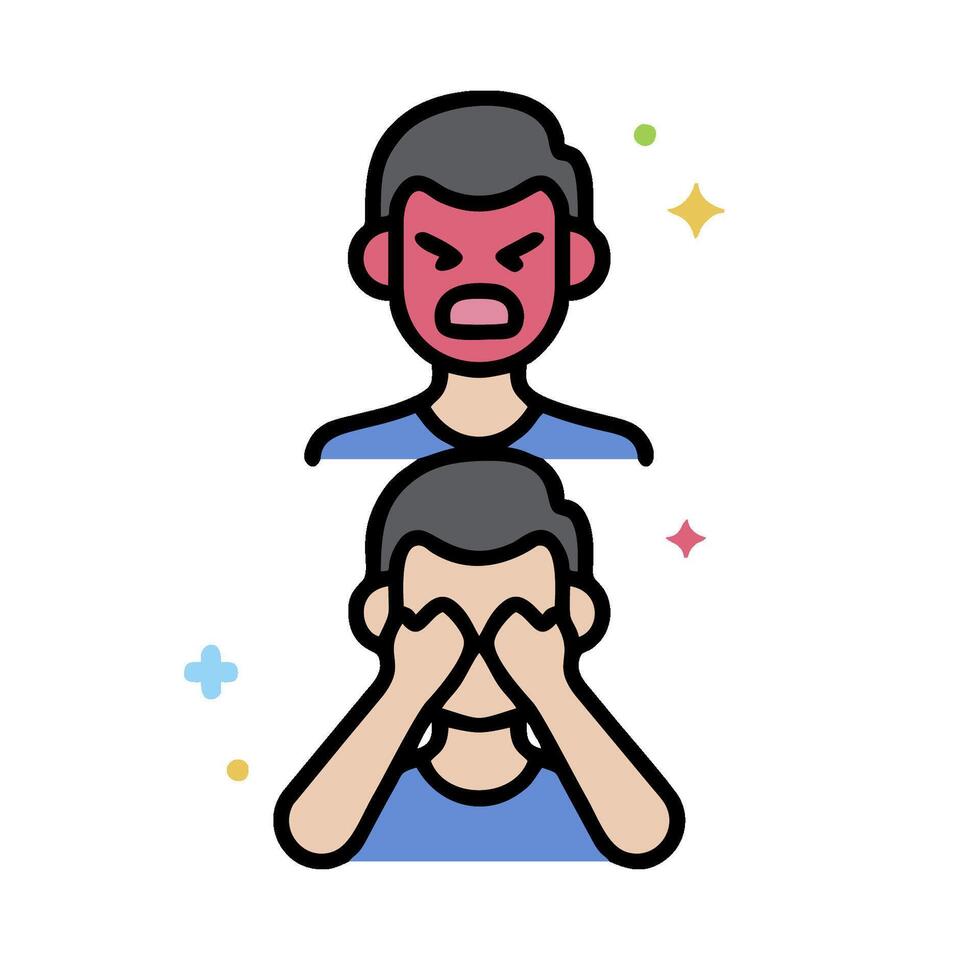 Two people with red and blue faces covering their eyes vector