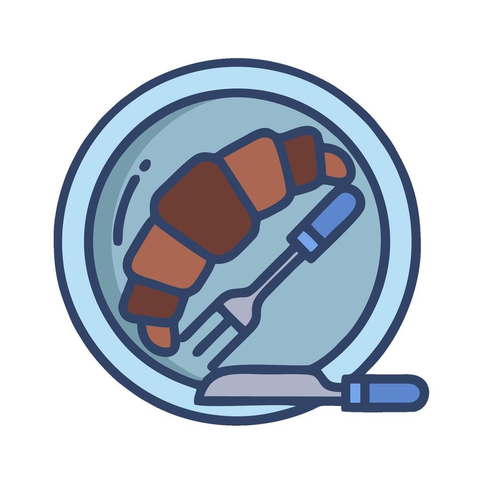 A croissant with fork and knife in a plate vector