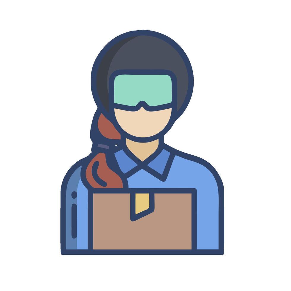 A woman in a helmet holding a box vector