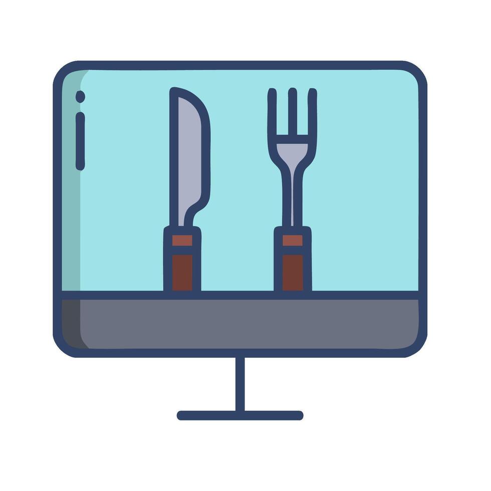 A computer screen with a knife and fork on it vector