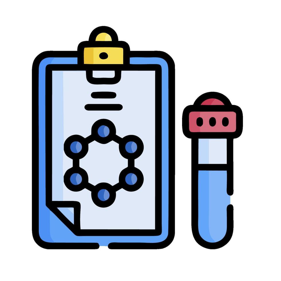 A clipboard with a test tube and a pen vector