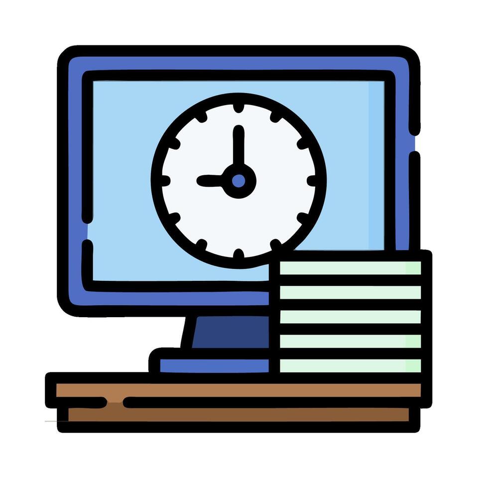 A computer monitor with a clock on it vector