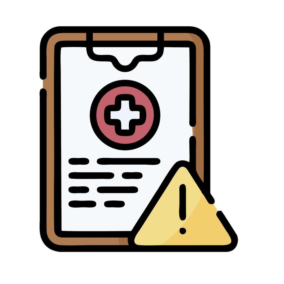 A clipboard with a medical document and a caution sign vector