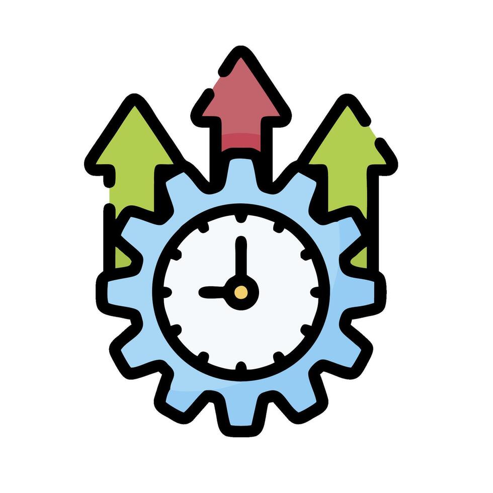 An icon of a clock with arrows pointing to it vector