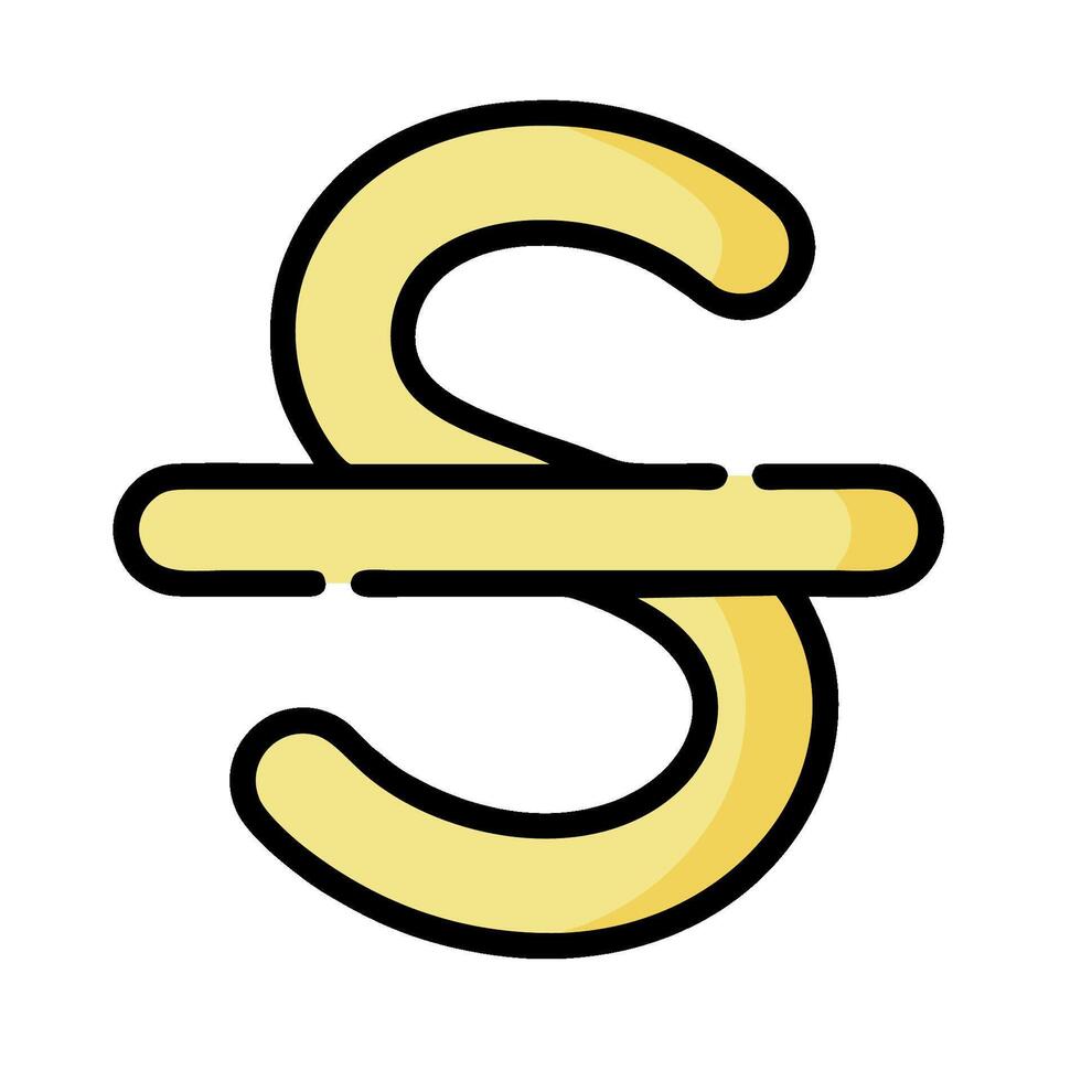 A yellow letter s with a black outline vector