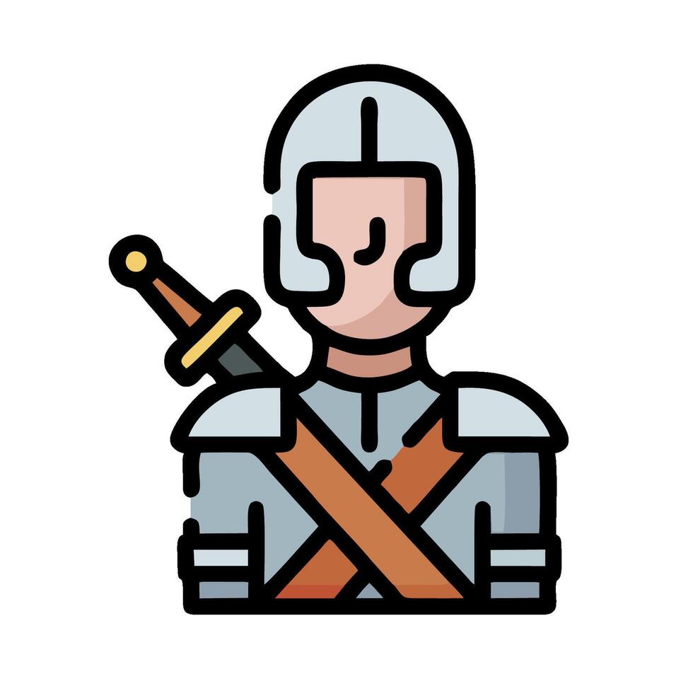 A knight with a sword and helmet icon vector