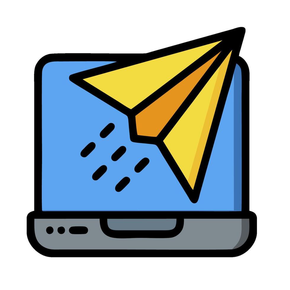 A paper airplane flying out of a laptop vector