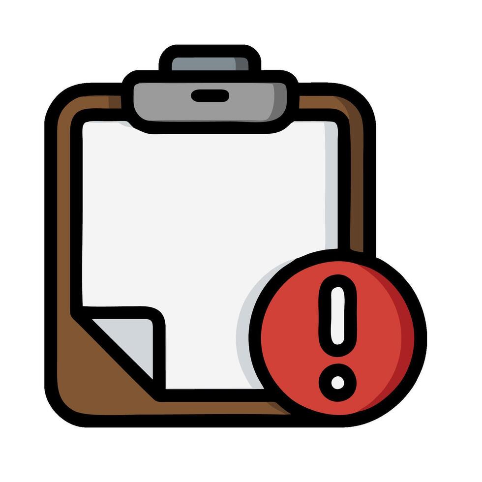 A clipboard with a red exclamation mark and a pen vector